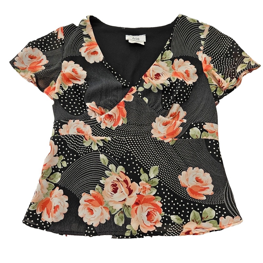 AGB Byer CA Sz M Romantic Floral Polka Dot Babydoll Y2K 90's Whimsigoth Top